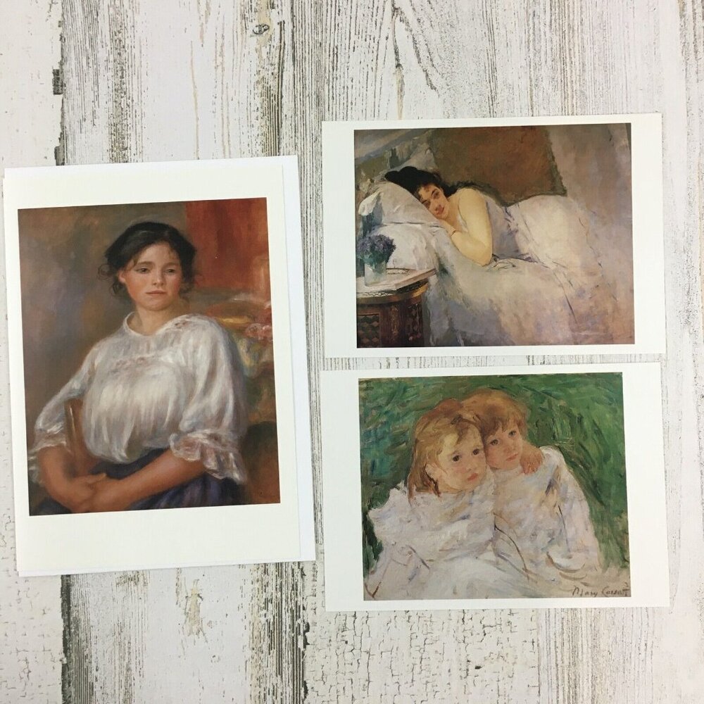 Lot 3 Impressionist Note Card and Postcards Cassatt Sisters Renoir Seated Girl